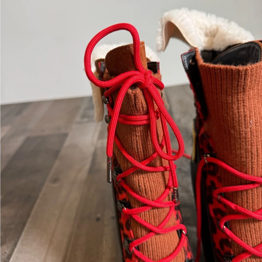 Azalea Wang Trigger Multi Colorblocked Leopard Lace Up Platform Heel Fur Trim 11 - Picture 4 of 9